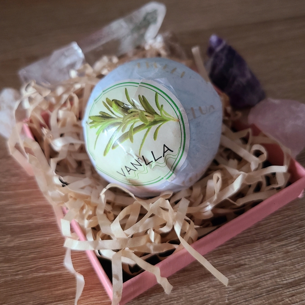 Vanilla scented bath bomb, self care accessories, bath soak